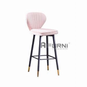 Ghế Xoay Quầy Bar Nệm Nhung Lưng Cao Chân Sắt Cố Định Viền Màu Vàng Sang Trọng Nhập Khẩu