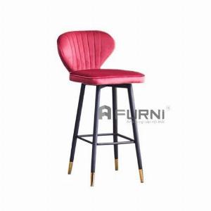 Ghế Xoay Quầy Bar Nệm Nhung Lưng Cao Chân Sắt Cố Định Viền Màu Vàng Sang Trọng Nhập Khẩu