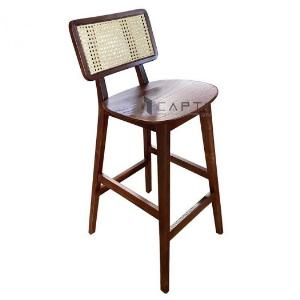CB Cane-W | Ghế bar gỗ tần bì có lưng tựa đan mây