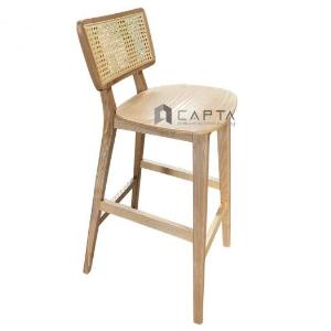 CB Cane-W | Ghế bar gỗ tần bì có lưng tựa đan mây