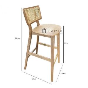 CB Cane-W | Ghế bar gỗ tần bì có lưng tựa đan mây