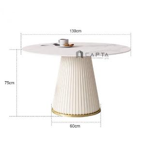 TN ROMA3-130E | Bàn ăn lớn mặt đá tròn 1m3 chân trụ bọc PVC giả da