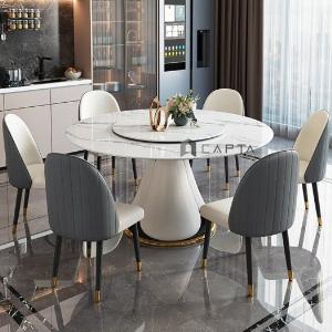 SD JULIET2- 135E / ECO 12C | Bộ bàn ăn biệt thự cao cấp mặt đá xoay 6 ghế