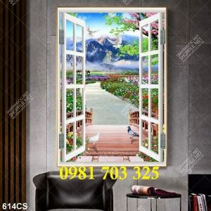 Tranh gạch trang trí tường, tranh 3D cửa sổ