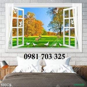 Tranh gạch trang trí tường, tranh 3D cửa sổ