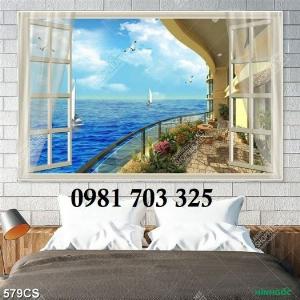 Tranh gạch trang trí tường, tranh 3D cửa sổ