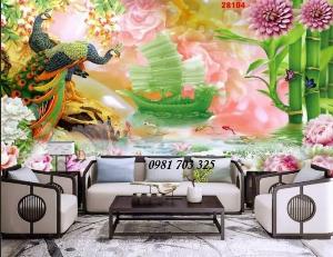 Tranh gạch trang trí tường, tranh chim công 3D