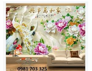 Tranh gạch trang trí tường, tranh chim công 3D