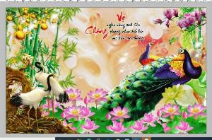 Tranh gạch trang trí tường, tranh chim công 3D