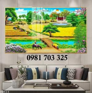 Tranh gạch trang trí tường, tranh phong cảnh đồng lúa chín ngày xưa