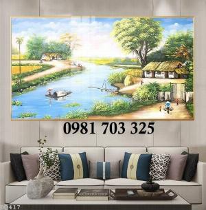 Tranh gạch trang trí tường, tranh phong cảnh đồng lúa chín ngày xưa