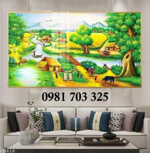 Tranh gạch trang trí tường, tranh phong cảnh đồng lúa chín ngày xưa