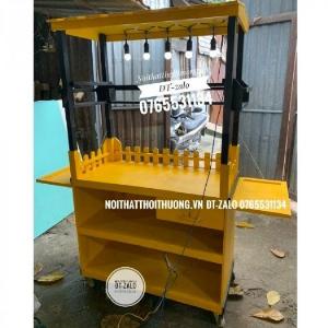 Xe Gỗ Bán Đồ Ăn Vặt Có Hộp Đèn Logo Đẹp