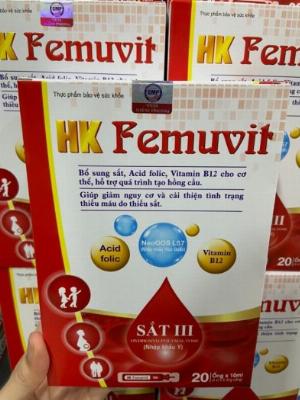 HK FEMUVIT (Hộp 20 ống 10ml sắt bổ sung cho người thiếu máu do thiếu sắt