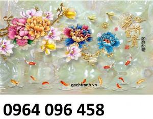 Tranh gạch cá chép hoa mẫu đơn 3d - VB433