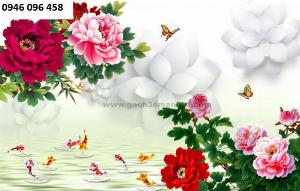 Tranh gạch cá chép hoa mẫu đơn 3d - VB433