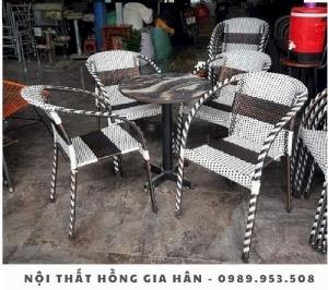 Bàn ghế cafe nhựa giả mây Tp.HCM Hồng Gia Hân M1211