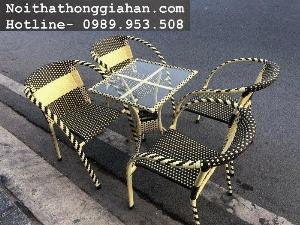 Bàn ghế cafe nhựa giả mây Tp.HCM Hồng Gia Hân M1212