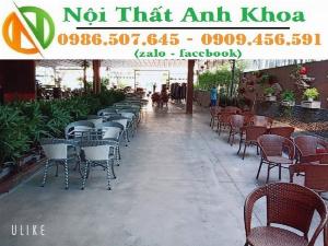 Bàn ghế nhựa giả mây lưng cao đan mắt cáo cần thanh lý gấp 200 bộ