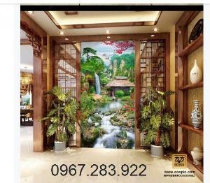 Tranh gạch men ốp tường thác nước 3d