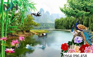 Tranh chim công 3d - tranh gạch 3d chim công - VNBB77