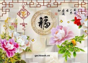 Tranh gạch hoa mẫu đơn 3d - 82SM