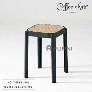 Ghế cafe nhựa đúc xếp chồng không tựa lưng giả đan mây mắt cáo đẹp đơn giản