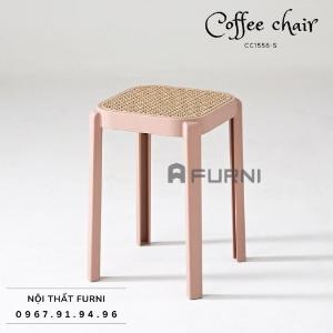 Ghế cafe nhựa đúc xếp chồng không tựa lưng giả đan mây mắt cáo đẹp đơn giản