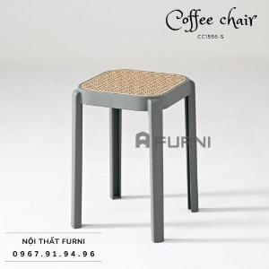 Ghế cafe nhựa đúc xếp chồng không tựa lưng giả đan mây mắt cáo đẹp đơn giản