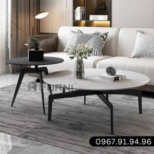 Bộ bàn sofa tròn mặt đá đẹp chân sắt 4 cạnh decor phòng khách nhập khẩu