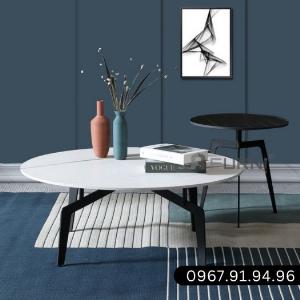 Bộ bàn sofa tròn mặt đá đẹp chân sắt 4 cạnh decor phòng khách nhập khẩu