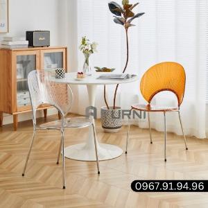Bộ bàn tròn 2 ghế nhựa trong suốt đẹp dành cho tiếp khách showroom-văn phòng hiện đại