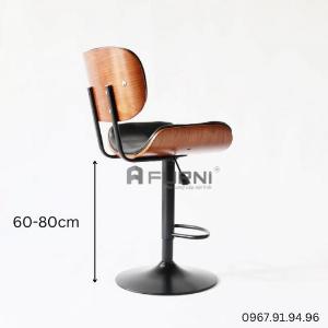 Ghế bar xoay lưng gỗ Polywood nệm bọc da PU chân điều chỉnh cao cấp nhập khẩu