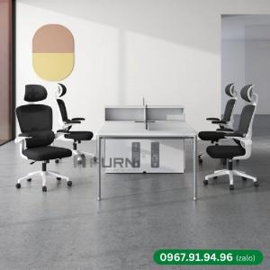 Ghế lưới nhân viên khung nhựa trắng tay gập 90 độ