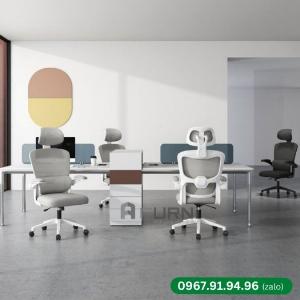 Ghế lưới nhân viên khung nhựa trắng tay gập 90 độ