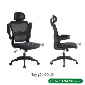 Ghế lưới nhân viên khung nhựa trắng tay gập 90 độ