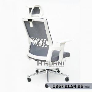 Ghế nhân viên lưng lưới có tựa đầu khung nhựa trắng đẹp nhập khẩu