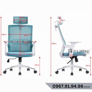 Ghế nhân viên lưng lưới có tựa đầu khung nhựa trắng đẹp nhập khẩu