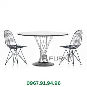 Bàn cafe tư vấn tiếp khách tròn mặt đá size 80cm chân sắt đan chéo đẹp hiện đại