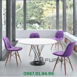 Bàn cafe tư vấn tiếp khách tròn mặt đá size 80cm chân sắt đan chéo đẹp hiện đại