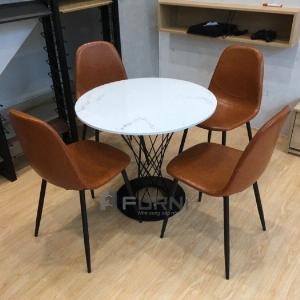 Bàn cafe tư vấn tiếp khách tròn mặt đá size 80cm chân sắt đan chéo đẹp hiện đại