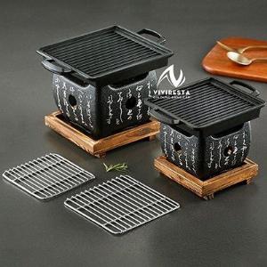Bếp nướng than hoa truyền thống kèm vỉ chống dính cao cấp, trọn bộ bếp nướng tại bàn cho một người ăn cho nhà hàng Nhật Bản