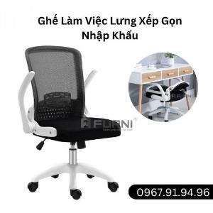 Ghế lưới văn phòng khung nhựa trắng lưng xếp gọn tiết kiệm diện tích nhập khẩu