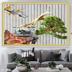 Tranh phòng khách cây cảnh bonsai 3d