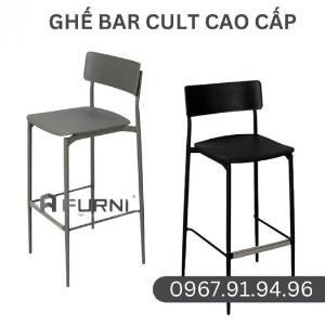 Ghế bàn bar cao chân thép cố định thân nhựa có tựa lưng cao nhập khẩu hiện đại