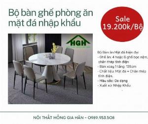 Bàn ghế phòng ăn mặt đá sang chảnh Tp.HCM Hồng Gia Hân B419