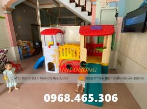 Cầu trượt liên hoàn 2 khối nhà dành cho khu vui chơi