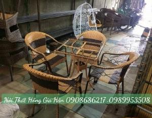 Bàn ghế cafe mây nhựa giá xưởng Hồng Gia Hân