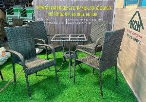 Bàn ghế cafe sân vườn mây nhựa Hồng Gia Hân M726