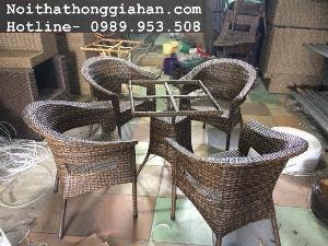 Bàn ghế cafe mây nhựa đủ Loại/ Màu Hồng Gia Hân M734